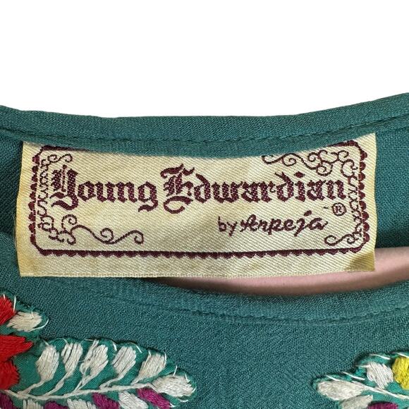 VTG. 70’s Young Edwardian by Arpeja Midi Dress‎ Women’s sz. M Green Boho Prairie - Picture 6 of 9